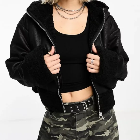 Collusion Jackets Coats Collusion Faux Suede Aviator Jacket